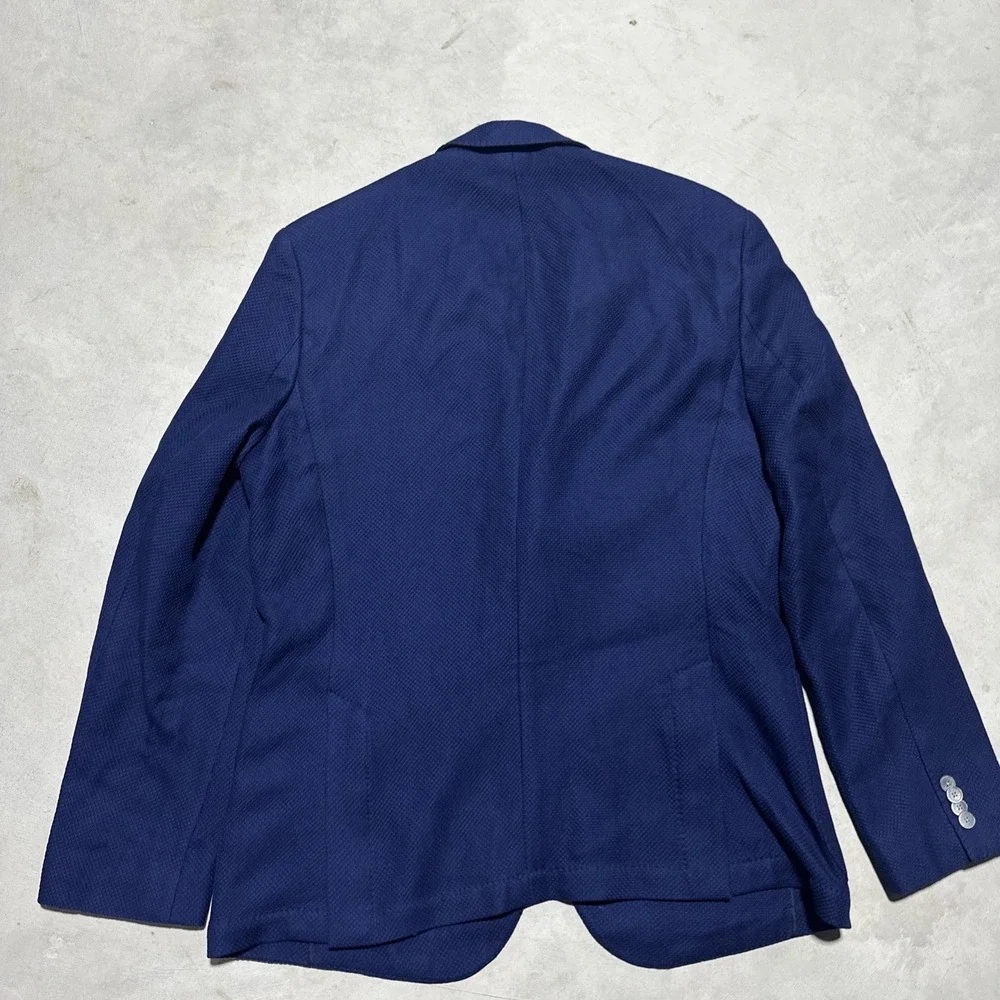 NWT $1250 Hugo Boss Mens 46R Blazer Coat Blue Neiman Marcus Jason 4 Textured